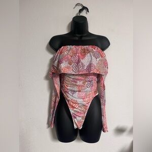 SHEIN Pink and Orange Off-Shoulder One Piece